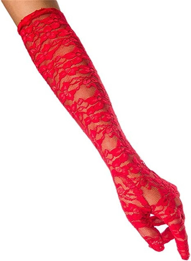 KETKAR Elegant Satin Lace Gloves Long Bridal Gloves forBride Flower Girls Women Wedding Prom Party_Red - Image 4